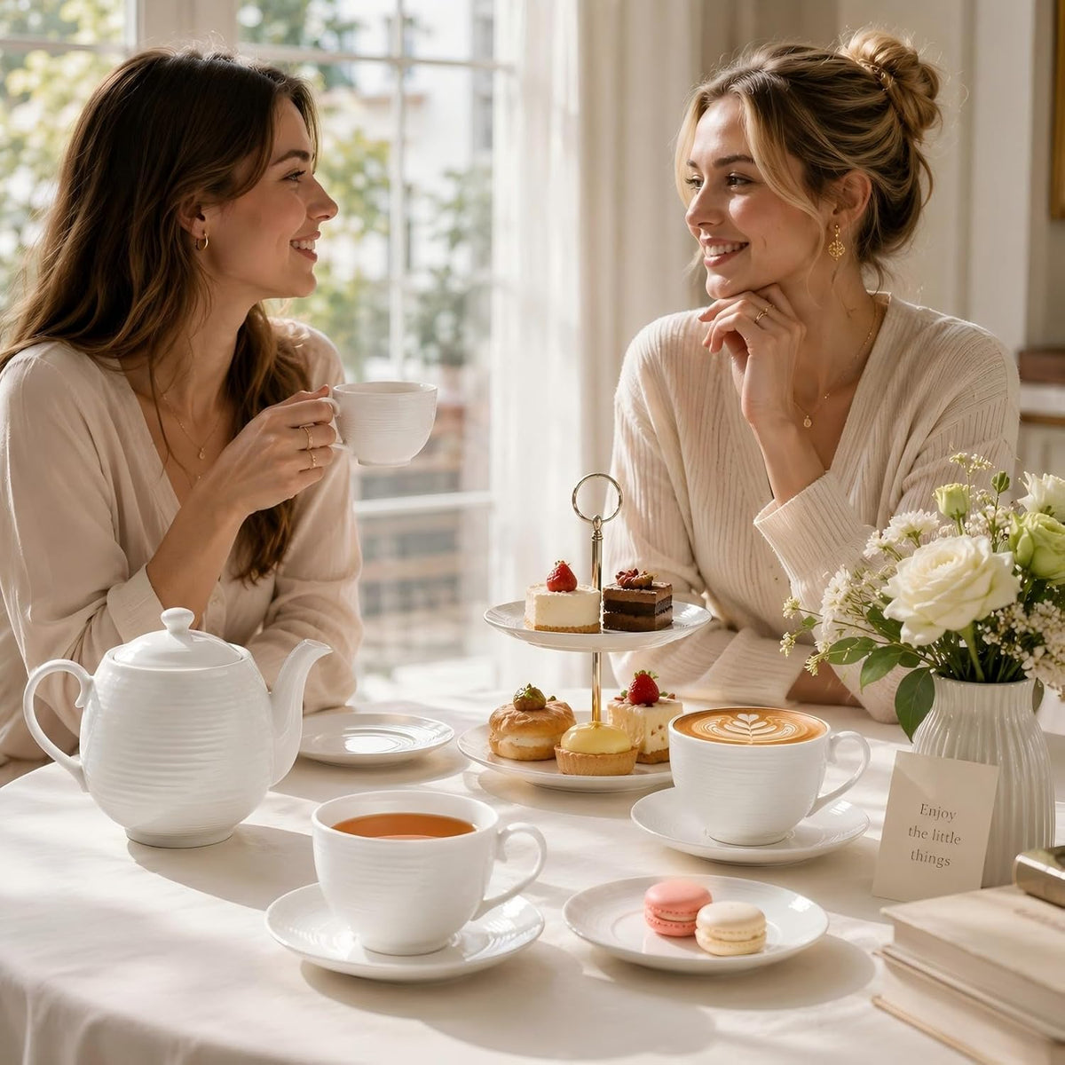 Porcelain Cappuccino Cups with Saucers, 4-Piece Coffee Cup Set