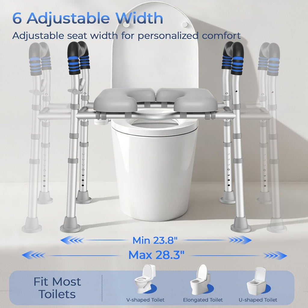 Toilet Seat Risers for Seniors, Raised Toilet Seat with Handles with Adjustable Height & Width, Soft Padded Seat