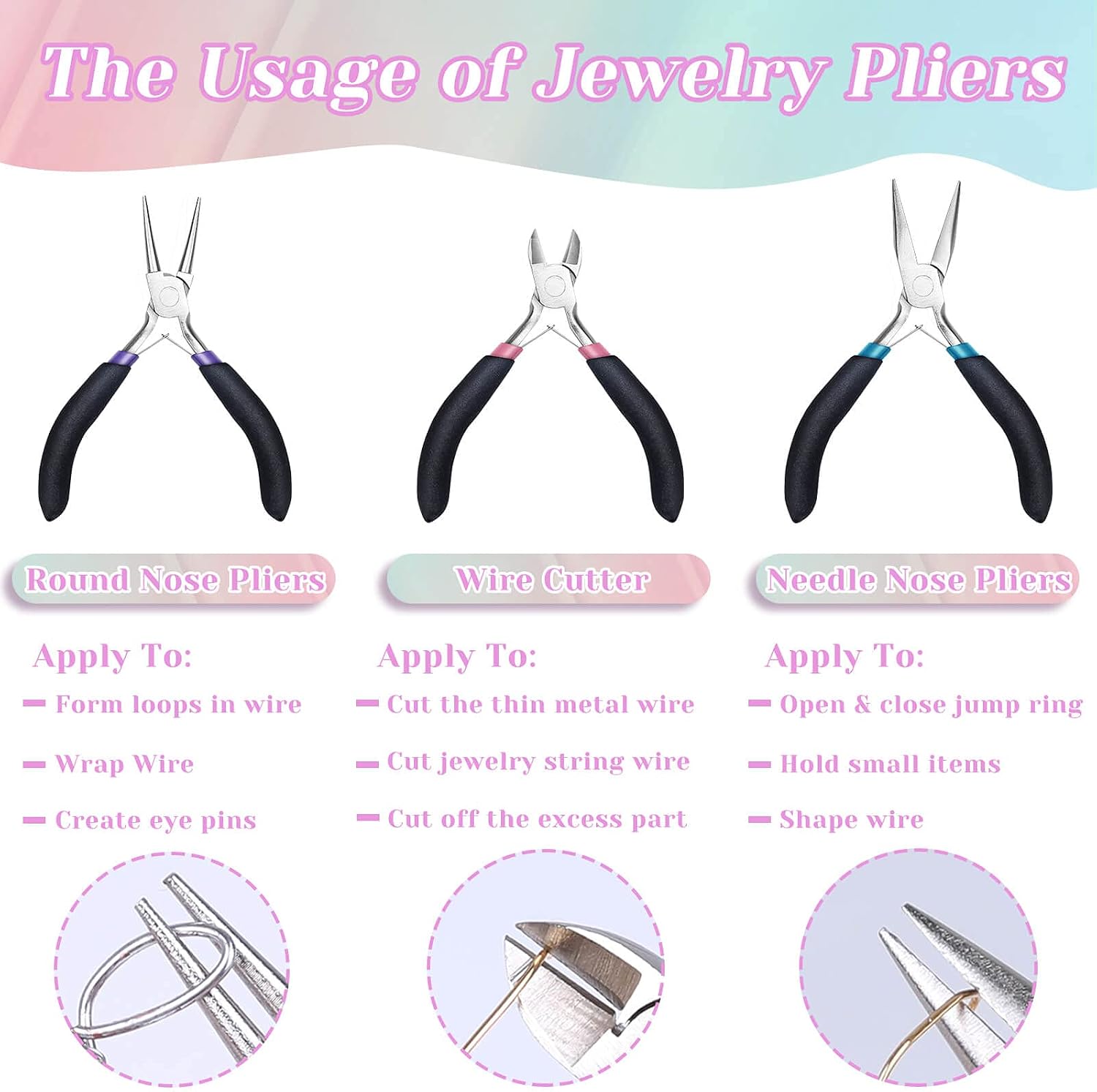 Jewelry Pliers Set, Paxcoo 3Pcs Jewelry Making Tools Kit includes Needle Nose Pliers, Round Wire Cutters for