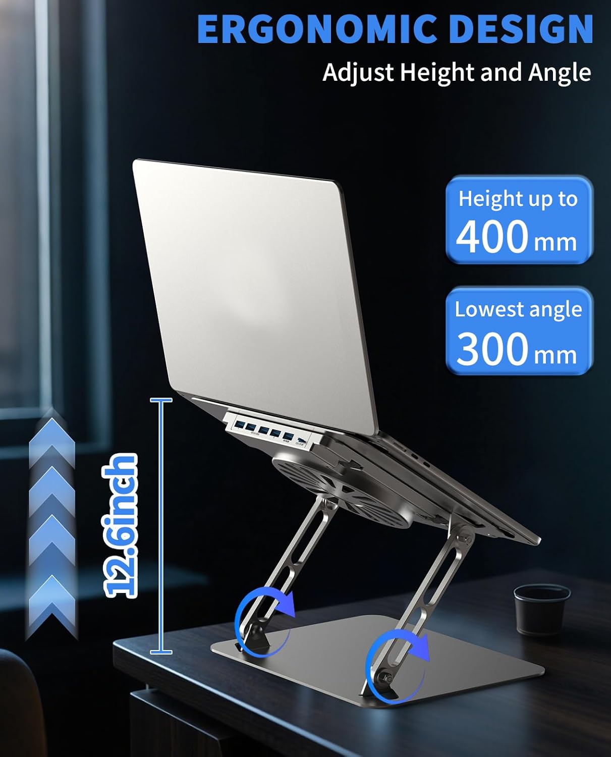 Laptop Cooling Pad with Upgrade Low-Noise Fan and 3.0 USB Hubs, Ventilated Laptop Cooler Prevent Overheating