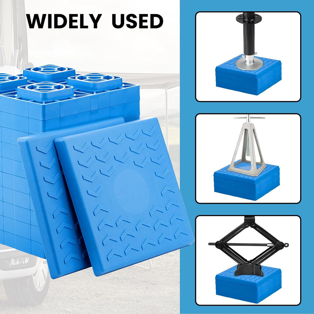 RV Leveling Blocks - 12 Pack Heavy Duty Camper Leveling Blocks with Handbag and T-Shaped Bubble Level - Anti-Slip