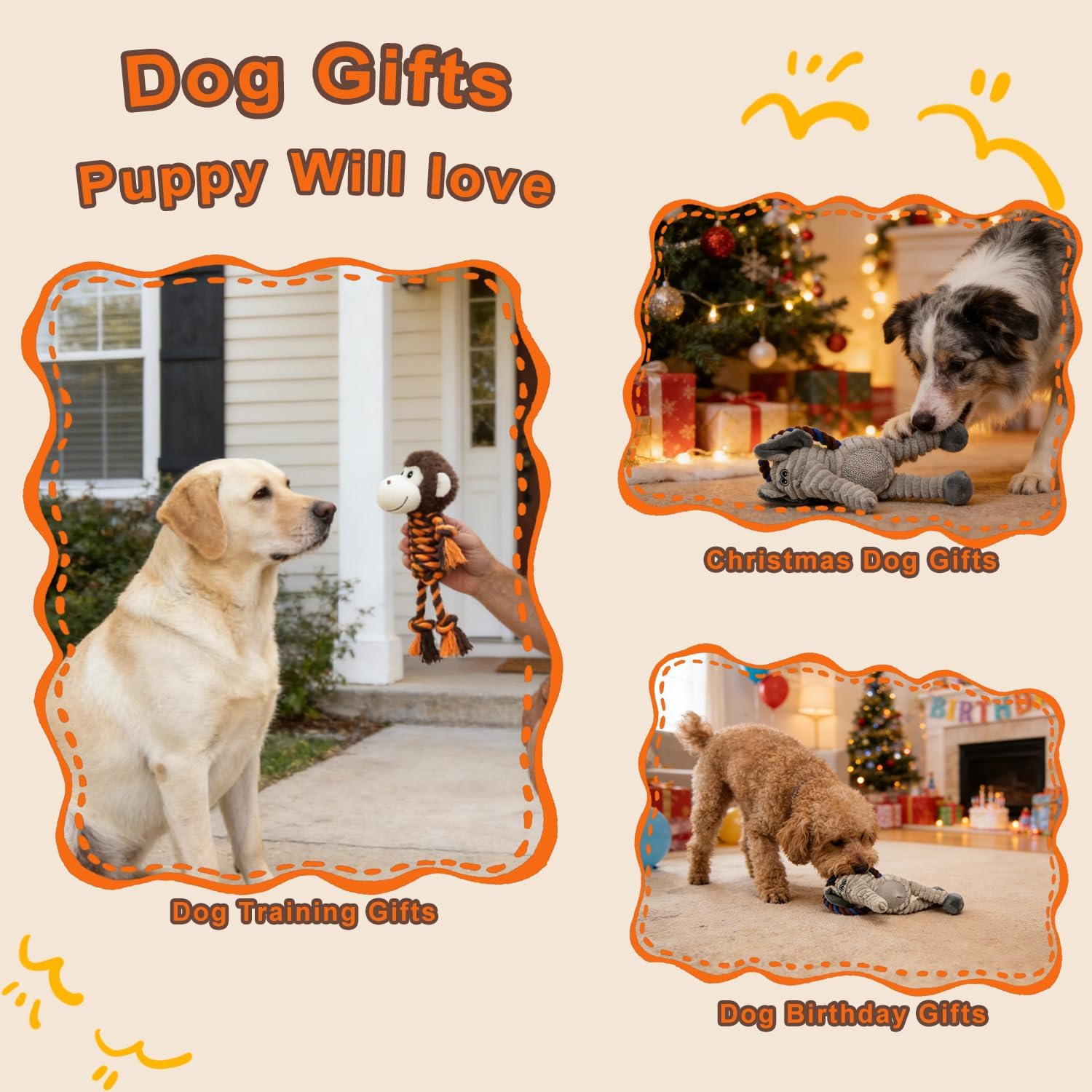 Rope Dog Toys to Keep Them Busy - Tug of War Dog Toys for Boredom Plush Interactive Squeaky Puppy Toys for Small