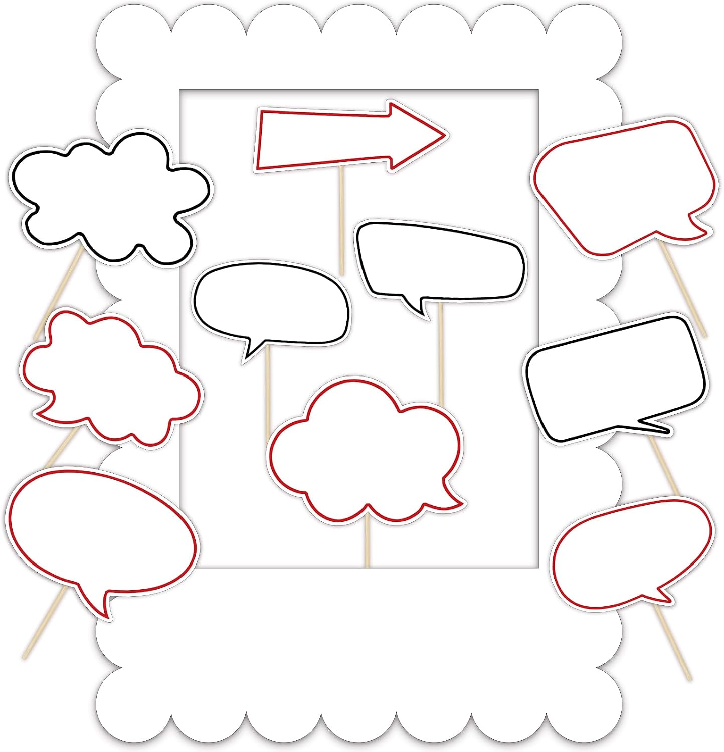 23 Pcs Large Blank Photo Booth Props Set White Scalloped Picture Frame with Bubble DIY Selfie Props for Graduation