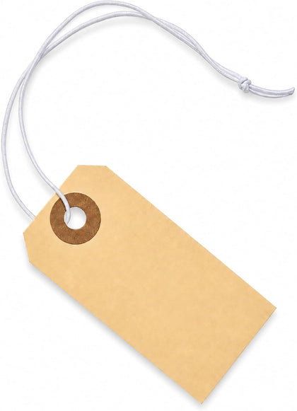 500 Small Manila Shipping Tags #1 with Elastic, 2 3/4" x 1 3/8"