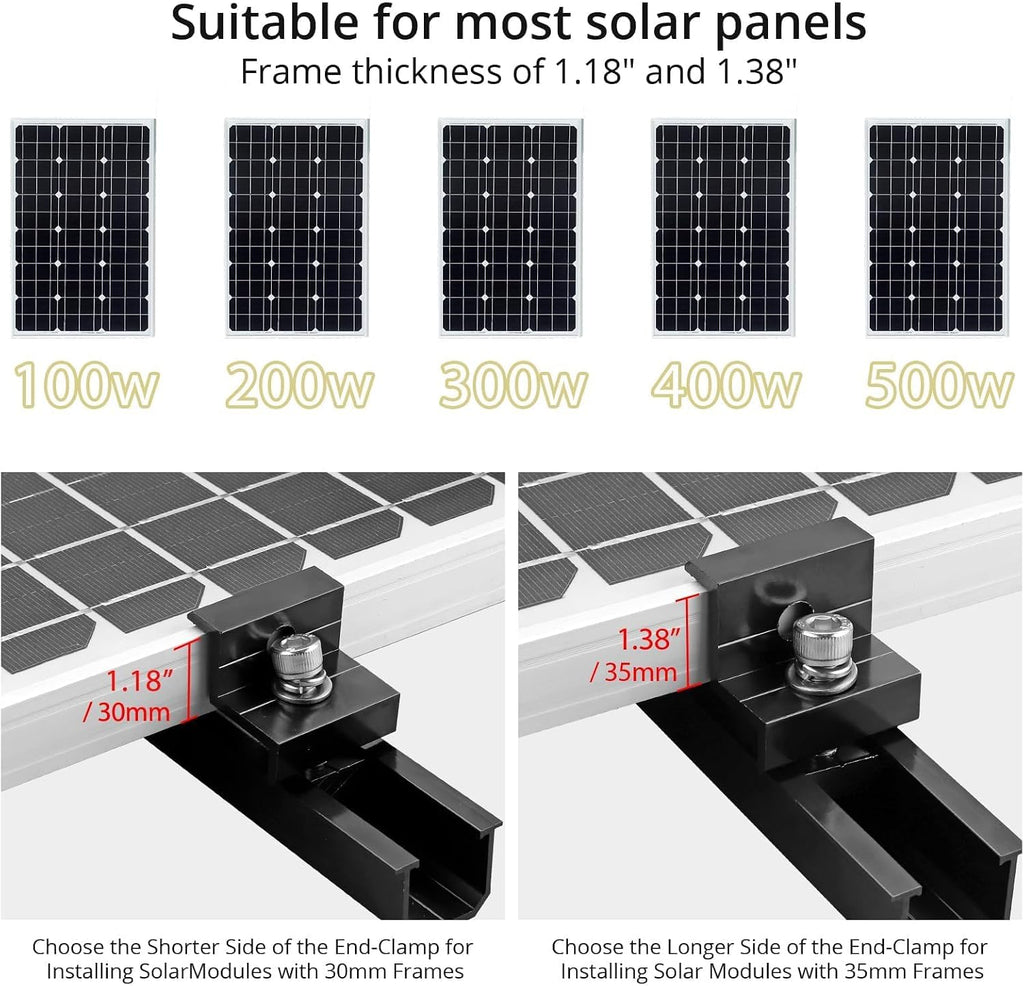 Solar Panel Mounting Brackets for Roof, Aluminum Solar Rails, Black | Solar Panel Mounting Kit For 4 Panels, Included