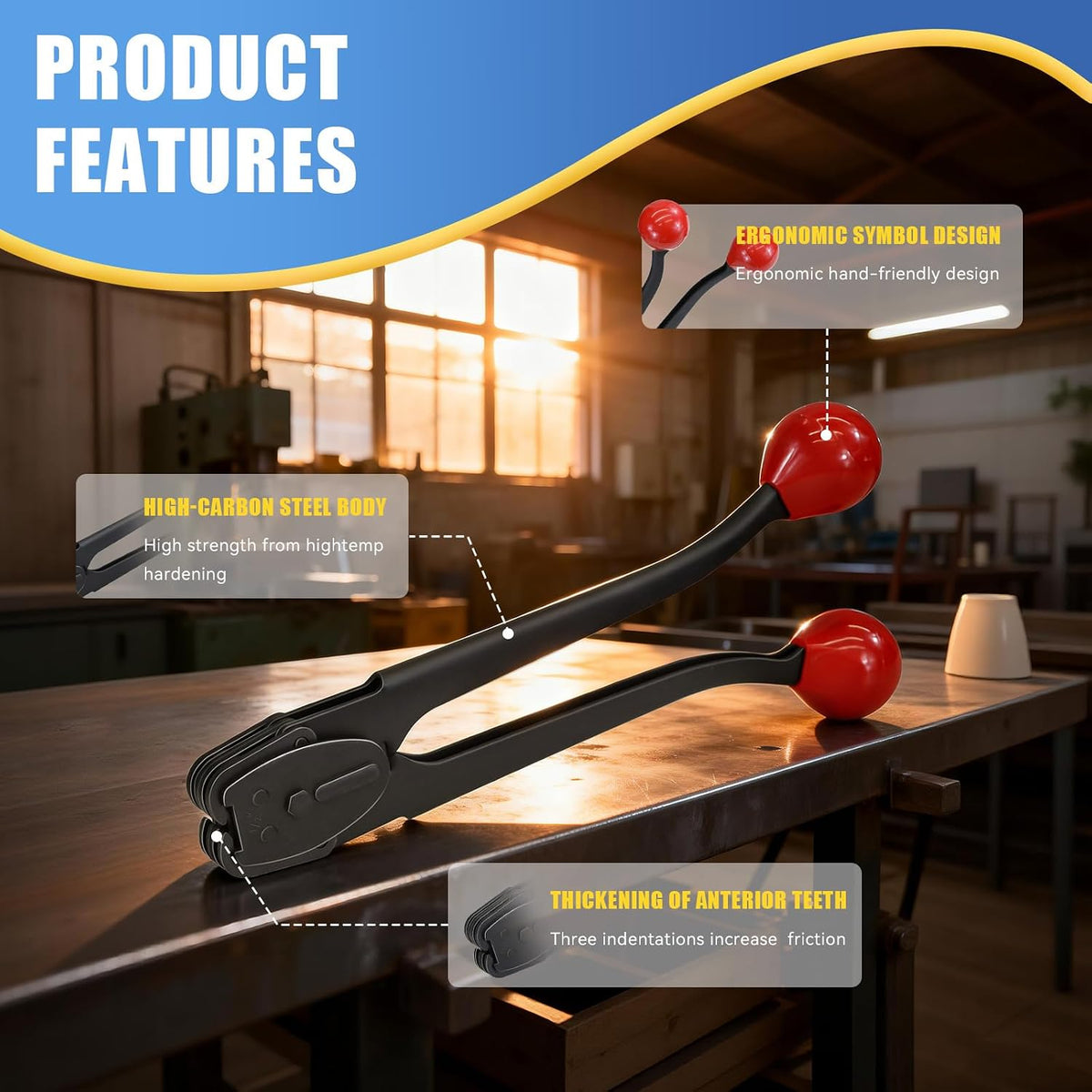 Steel Strapping Tool for 1/2" to 3/4" Width, Banding Tool for 0.3-0.8mm Thickness, Heavy-Duty Manual Banding Kit