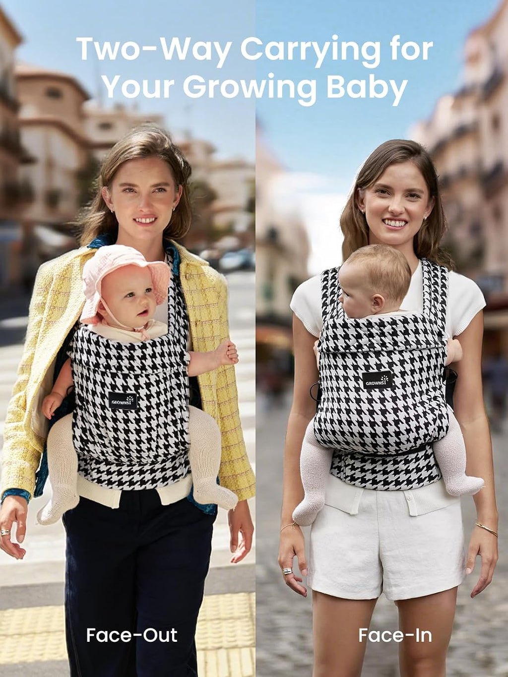 Baby Carrier Newborn to Toddler with Head Support, Houndstooth | Lightweight Ergonomic for Infant 7-44 lbs Newborn