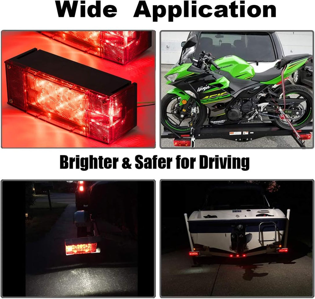 12V LED Low Profile Submersible Rectangular Trailer Light Kit Tail Stop Turn Running Lights for Boat Trailer Truck