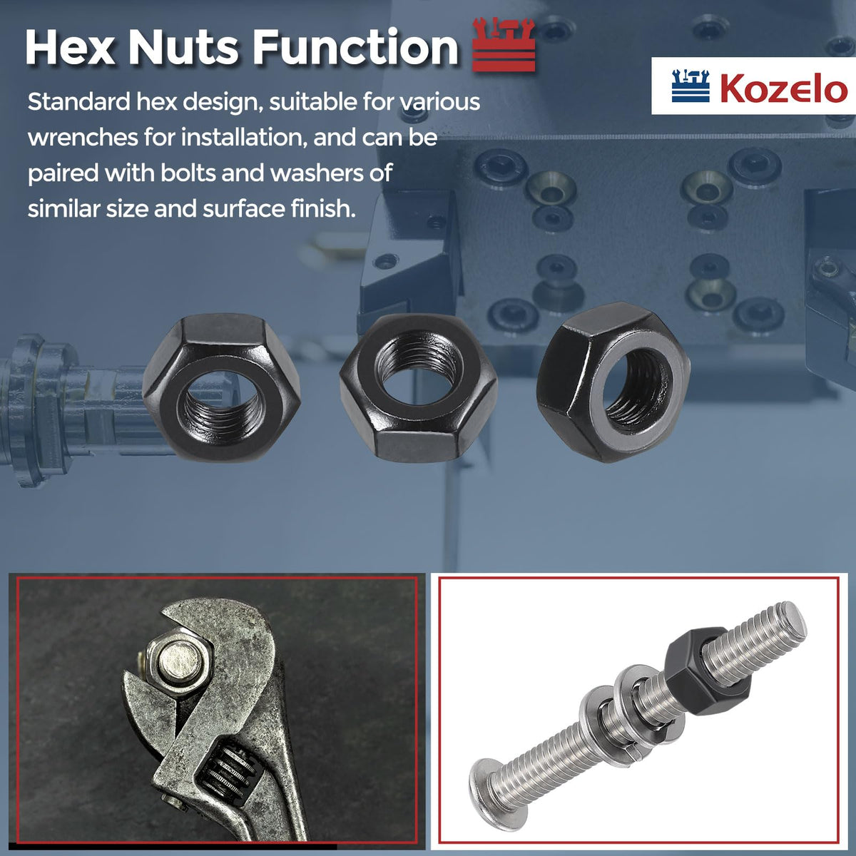 Kozelo 50pcs Hex Nuts 1/4"-28 Carbon Steel Fine Thread Black