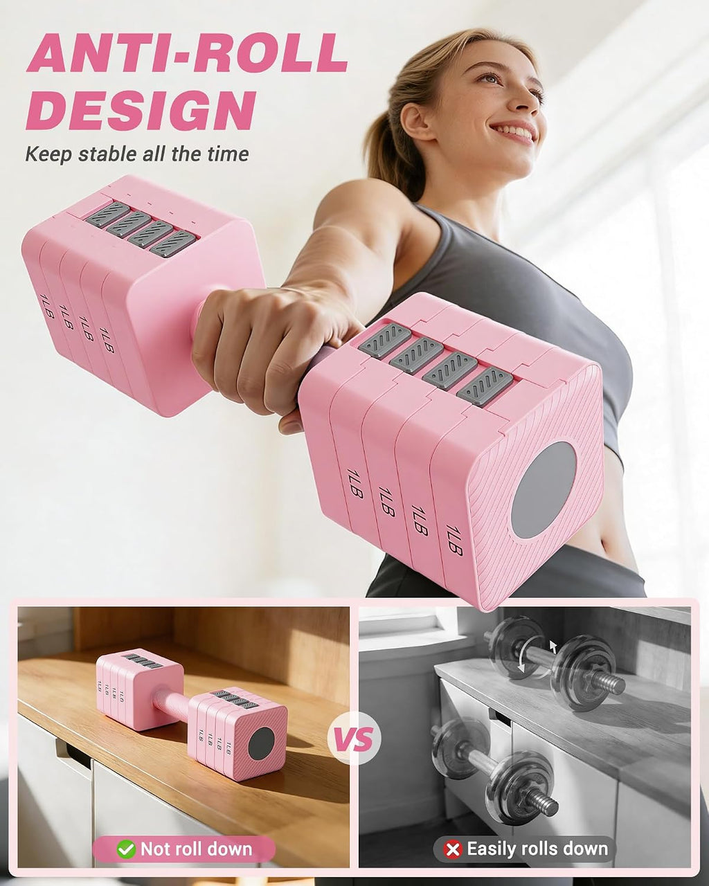 Adjustable Dumbbell Set of 2, 10lb & 22lb Pairs (5lb/11lb Each) | Anti-Slip No-Roll Handle Weights, Bench Combo