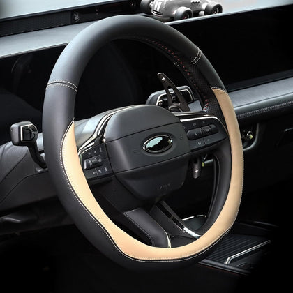 Microfiber Leather Steering Wheel Cover Universal 15 inch (Beige)