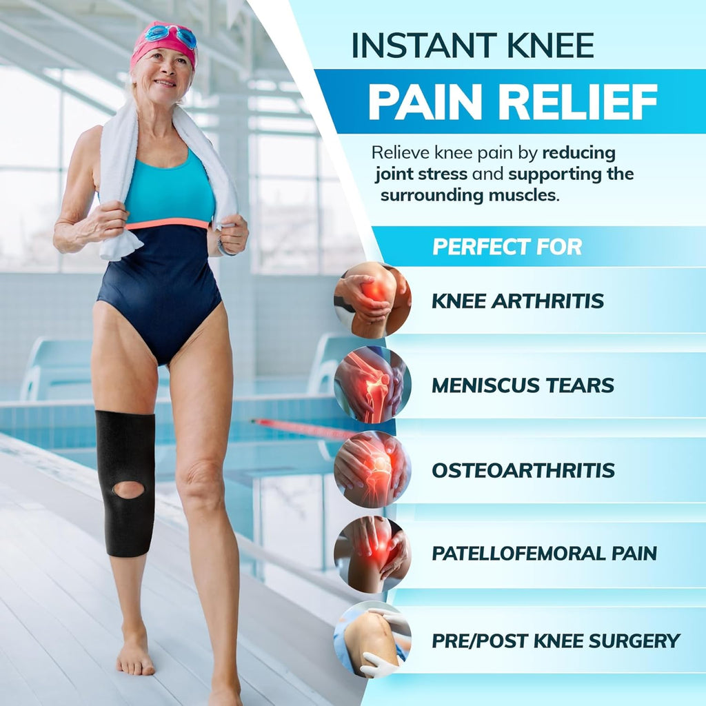 Open Patella/Open Back Neoprene Knee Sleeve | Water-Resistant Athletic Compression Knee Brace for Swimming
