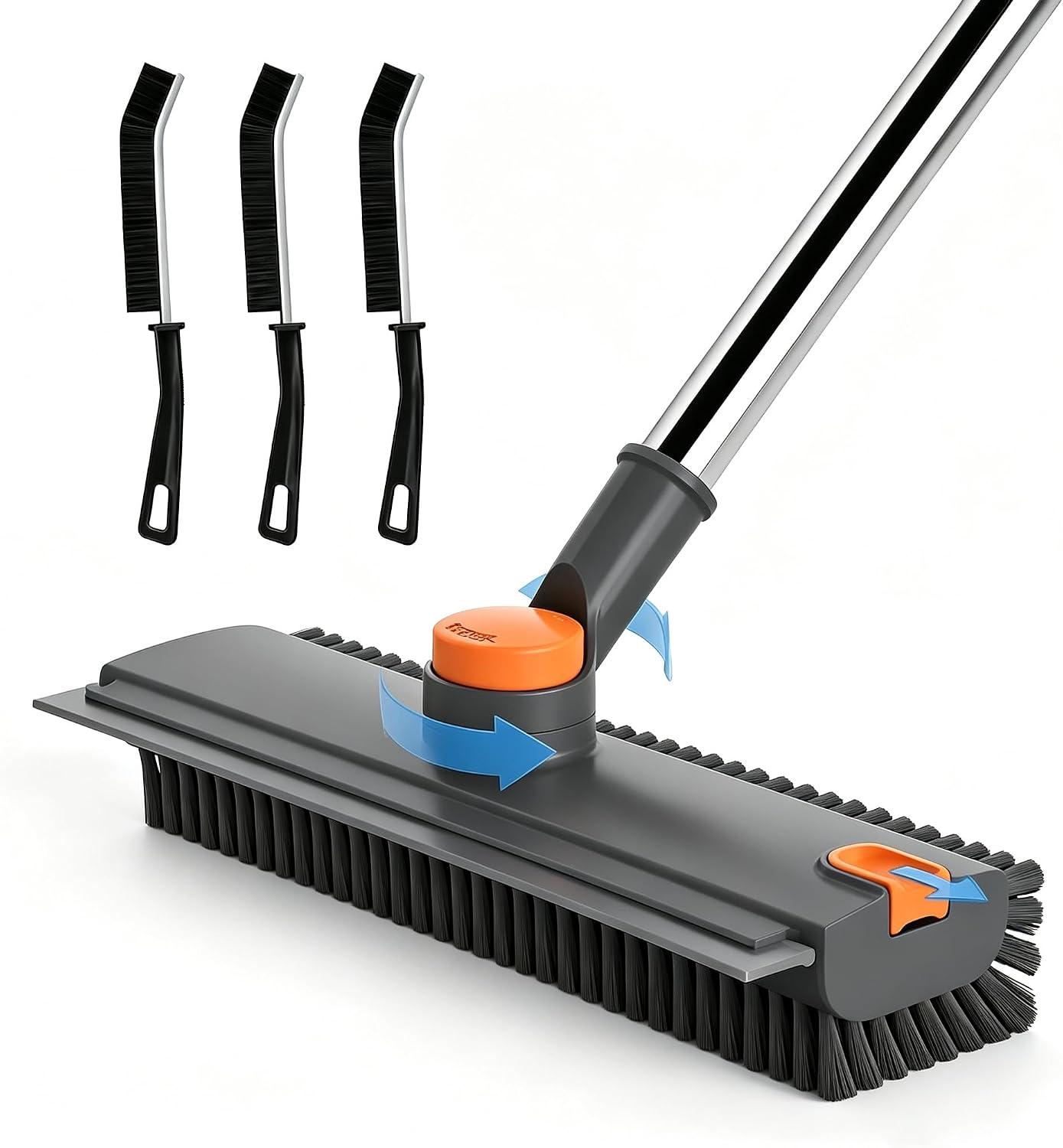 Floor Scrub Brush with Long Handle, 3 in 1 Floor Scrubber, Heavy Duty Stiff Bristle Squeegee Broom for Cleaning