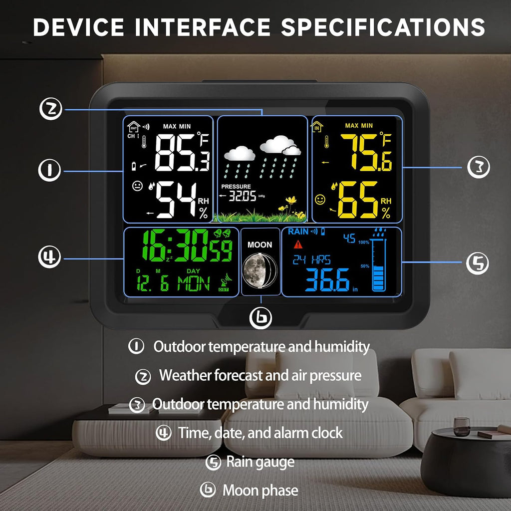 Digital Wireless Rain Gauge Outdoor, Home Weather Station Wireless Indoor Outdoor with Self-Emptying Rain Gauge