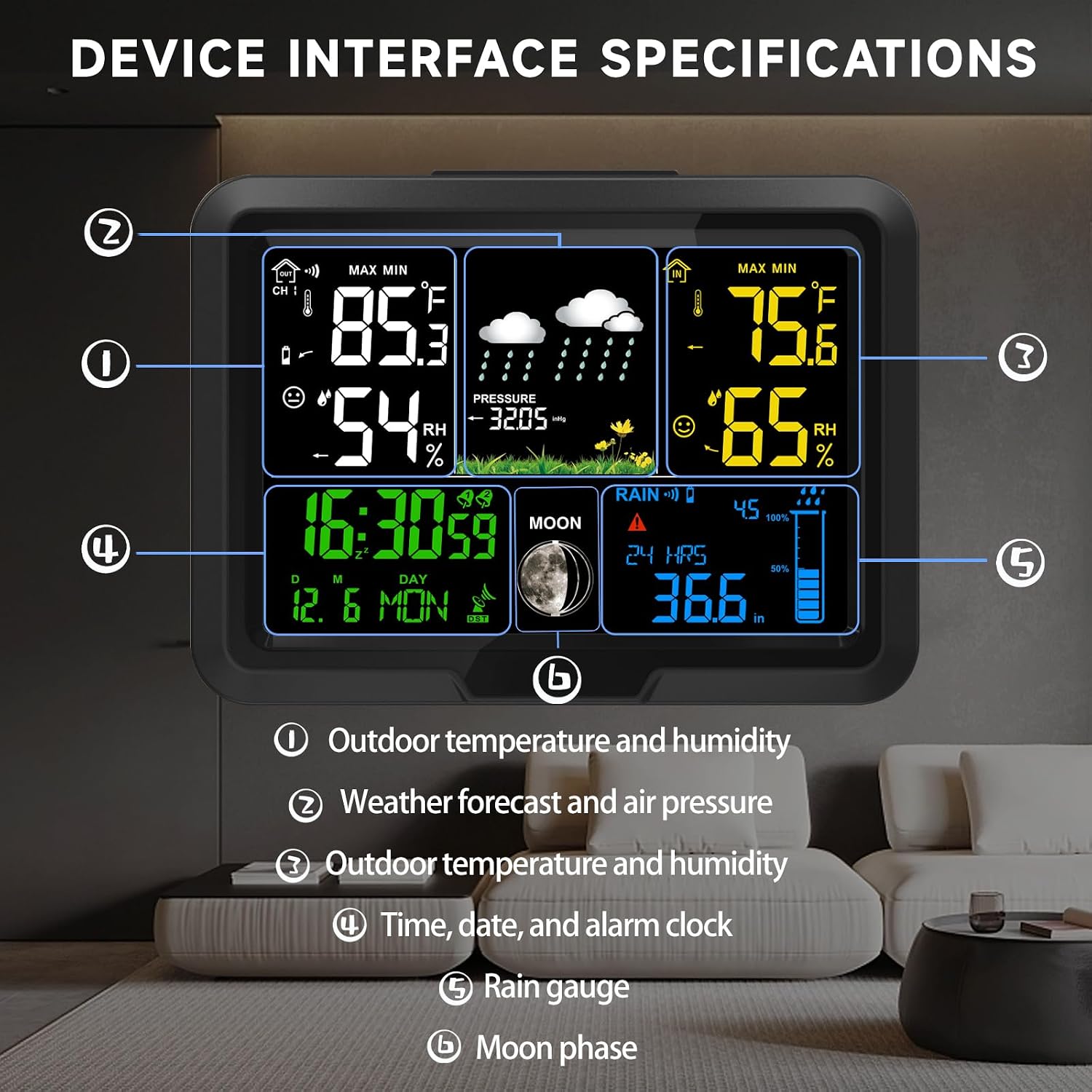Digital Wireless Rain Gauge Outdoor, Home Weather Station Wireless Indoor Outdoor with Self-Emptying Rain Gauge