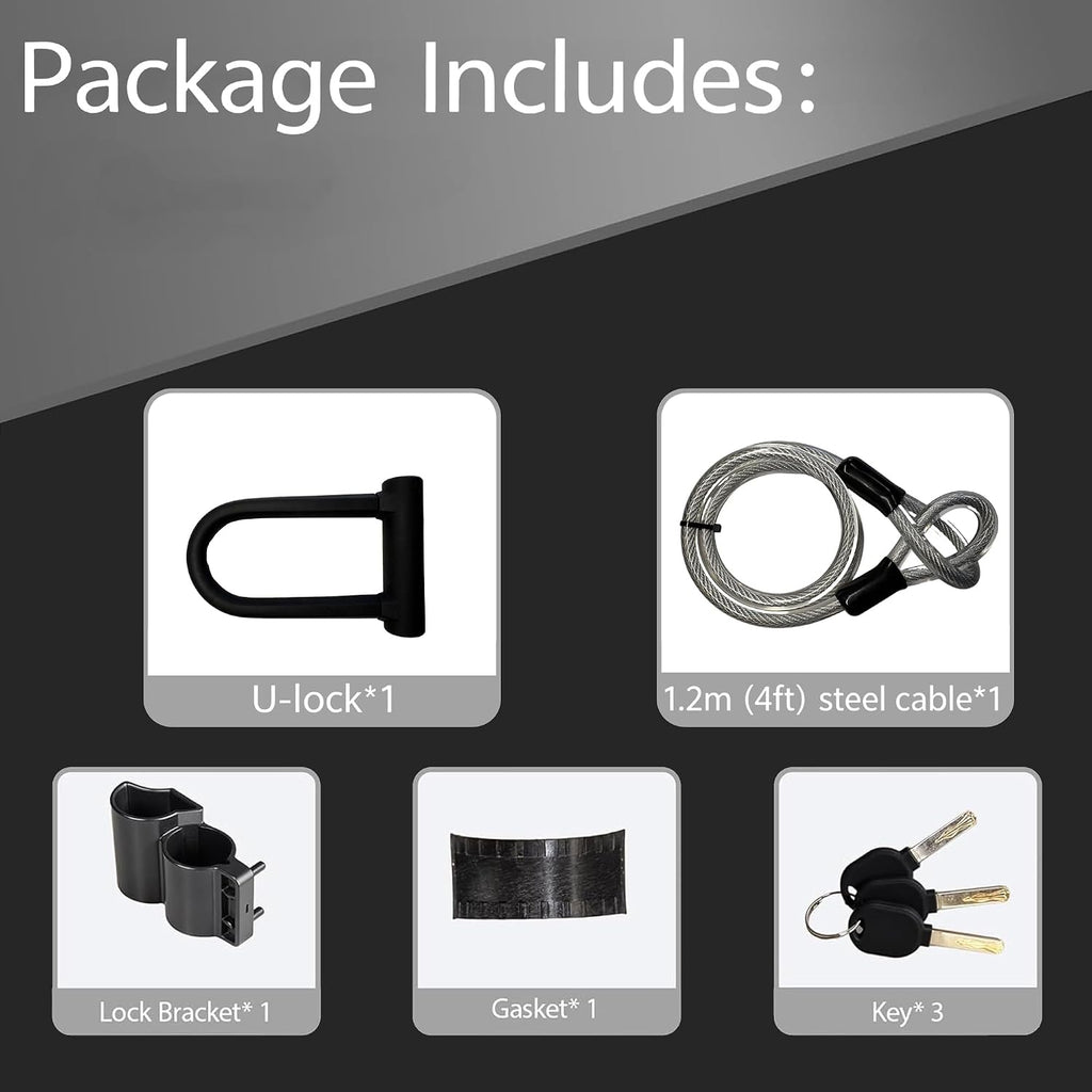 Heavy Duty Bike-U-Lock with Cable, 13.7mm Hardened Steel Anti-Theft, 3 Keys | High Security Protection; Heavy Duty