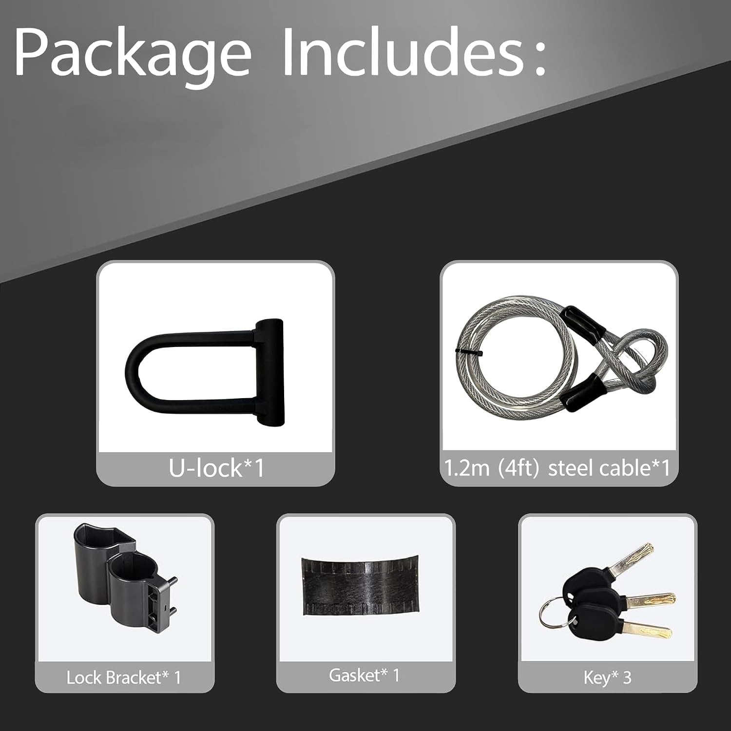 Heavy Duty Bike-U-Lock with Cable, 13.7mm Hardened Steel Anti-Theft, 3 Keys | High Security Protection; Heavy Duty
