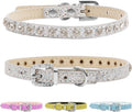 Pet Bling Accessories Cat and Dog Rhinestone Collar PU Leather Adjustable Collar (Extra Small, Silver)