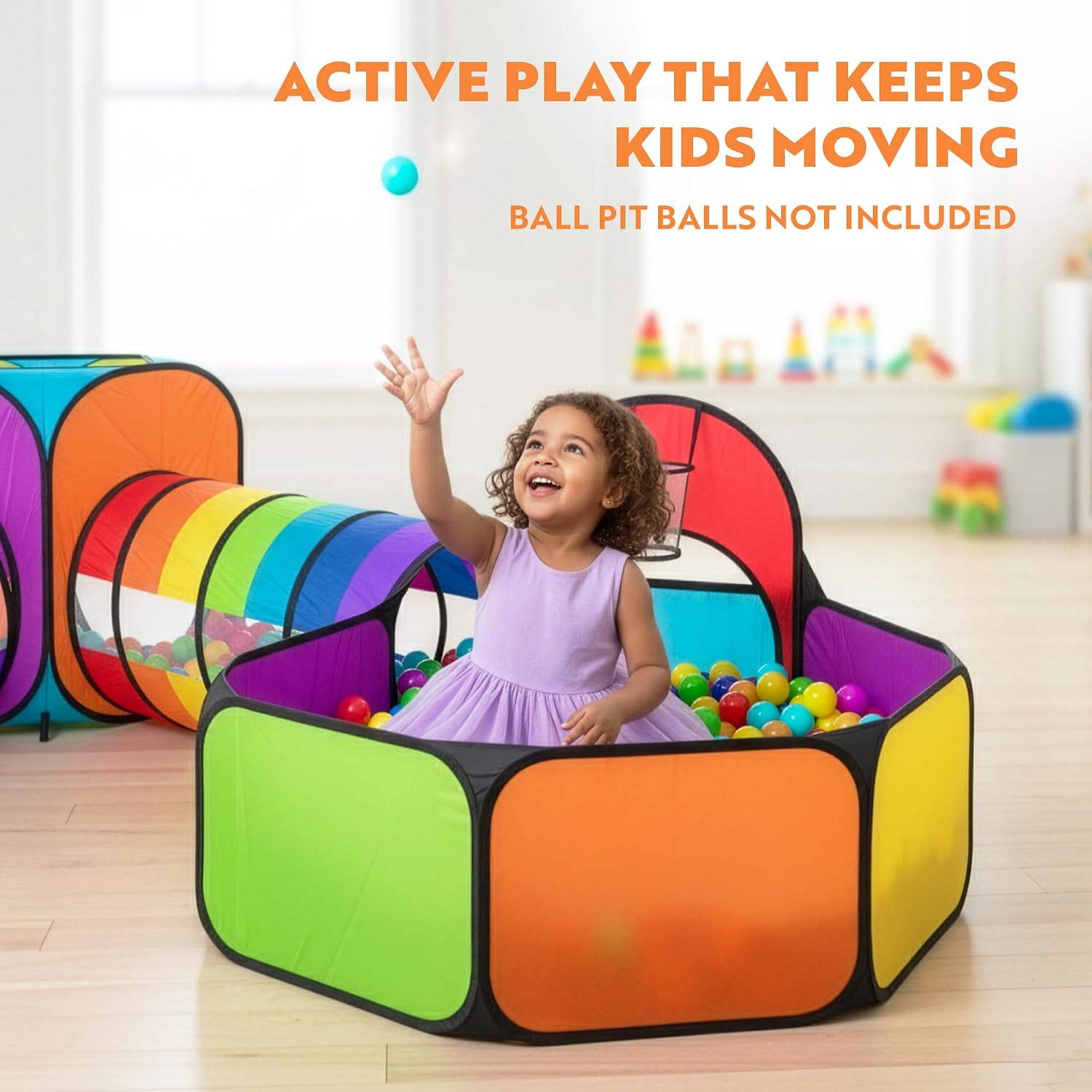 5pc Kids' Play Tents & Tunnels - Ball Pit for Toddlers, Basketball Hoop, Crawling Tubes, Pop-Up Playhouses, Baby