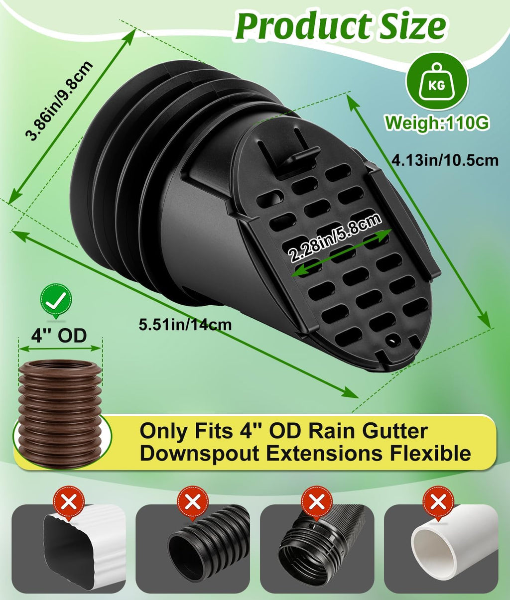 Rain Gutter Downspout Extension Hose Guard, Drain Downspout Extender Outlet Filter and Leaf Guard, for Standard 4''