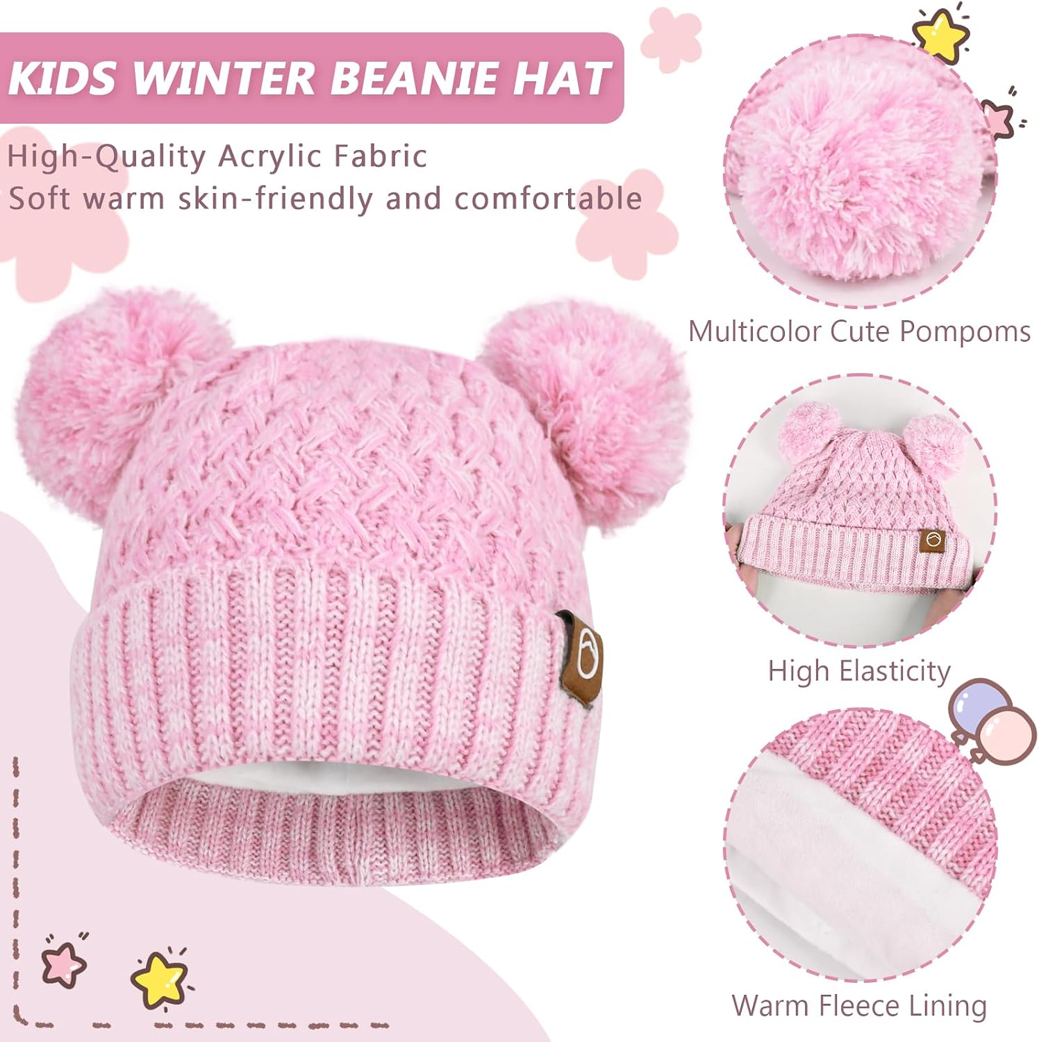 Kids Winter Hat Gloves Scarf Set,Toddler Girls Winter Hat Kids Beanie with Pom Neck Warmer Gaiter Mittens Fleece