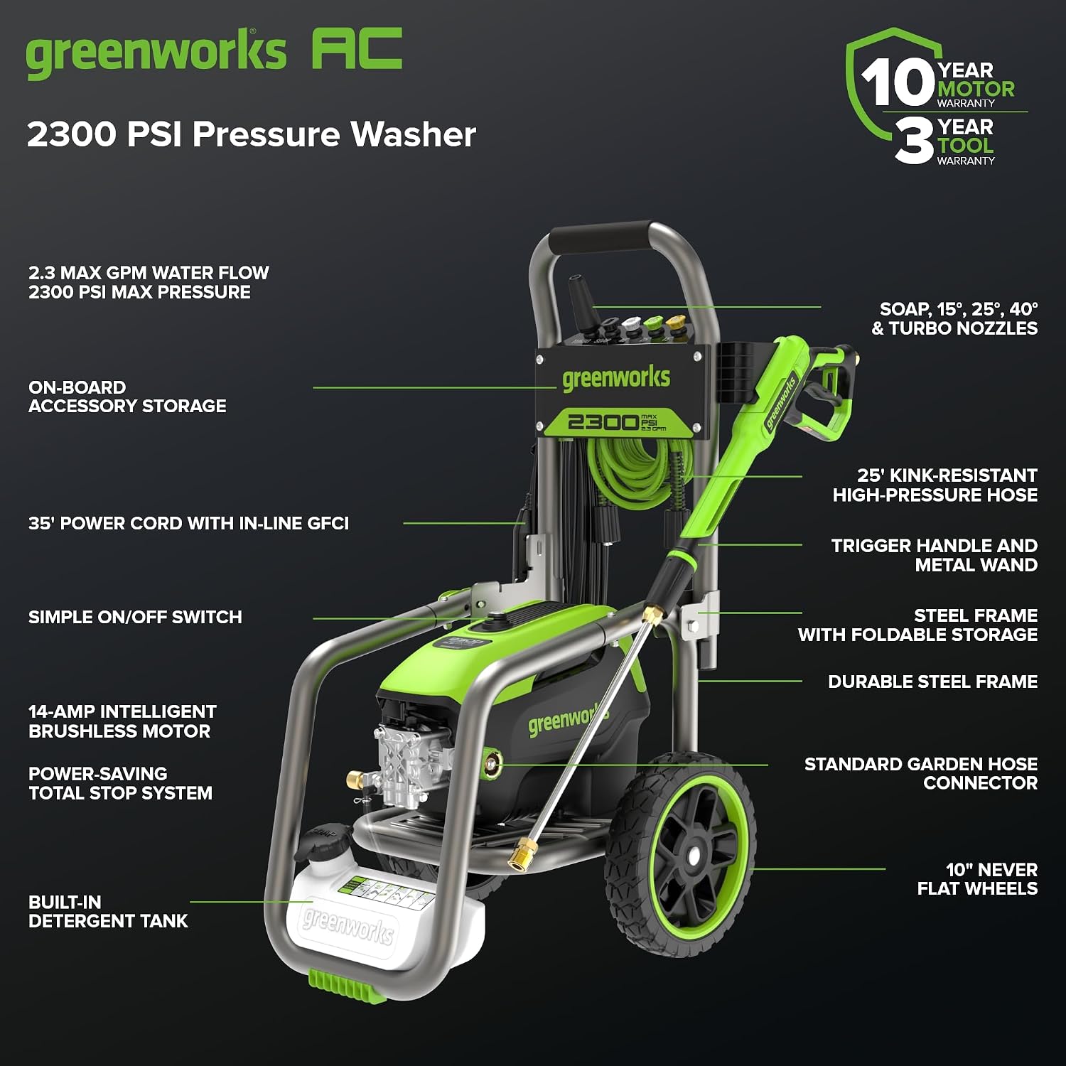 Pro 2300 PSI 2.3 GPM Electric Pressure Washer(SGS Certified)