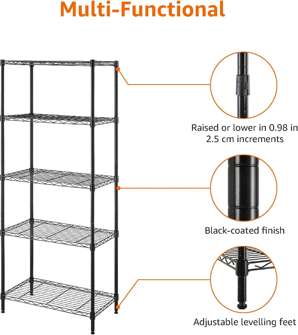 5-Shelf Multipurpose Adjustable Steel Garage Shelving Unit, Storage Rack for Kitchen, 200 lbs Per Shelf, Easy