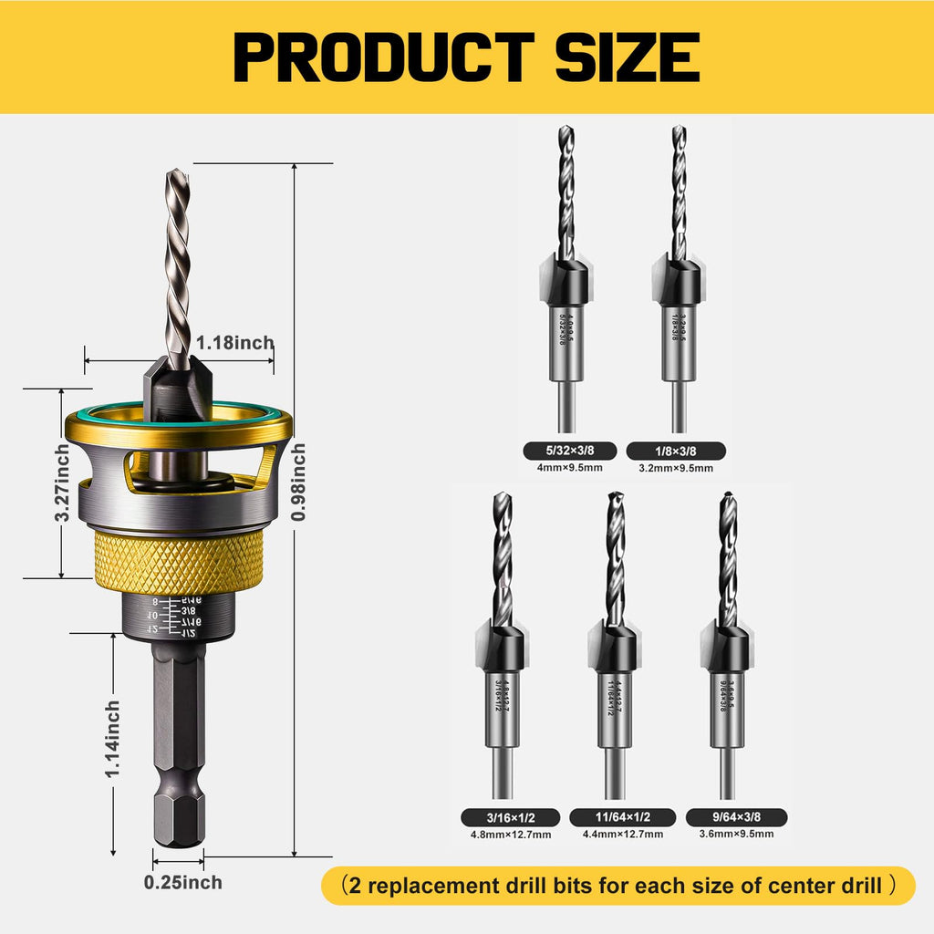 17PCS Countersink Drill Bits with Box,5pcs 2 Flute TCT Alloy Tapered Bits