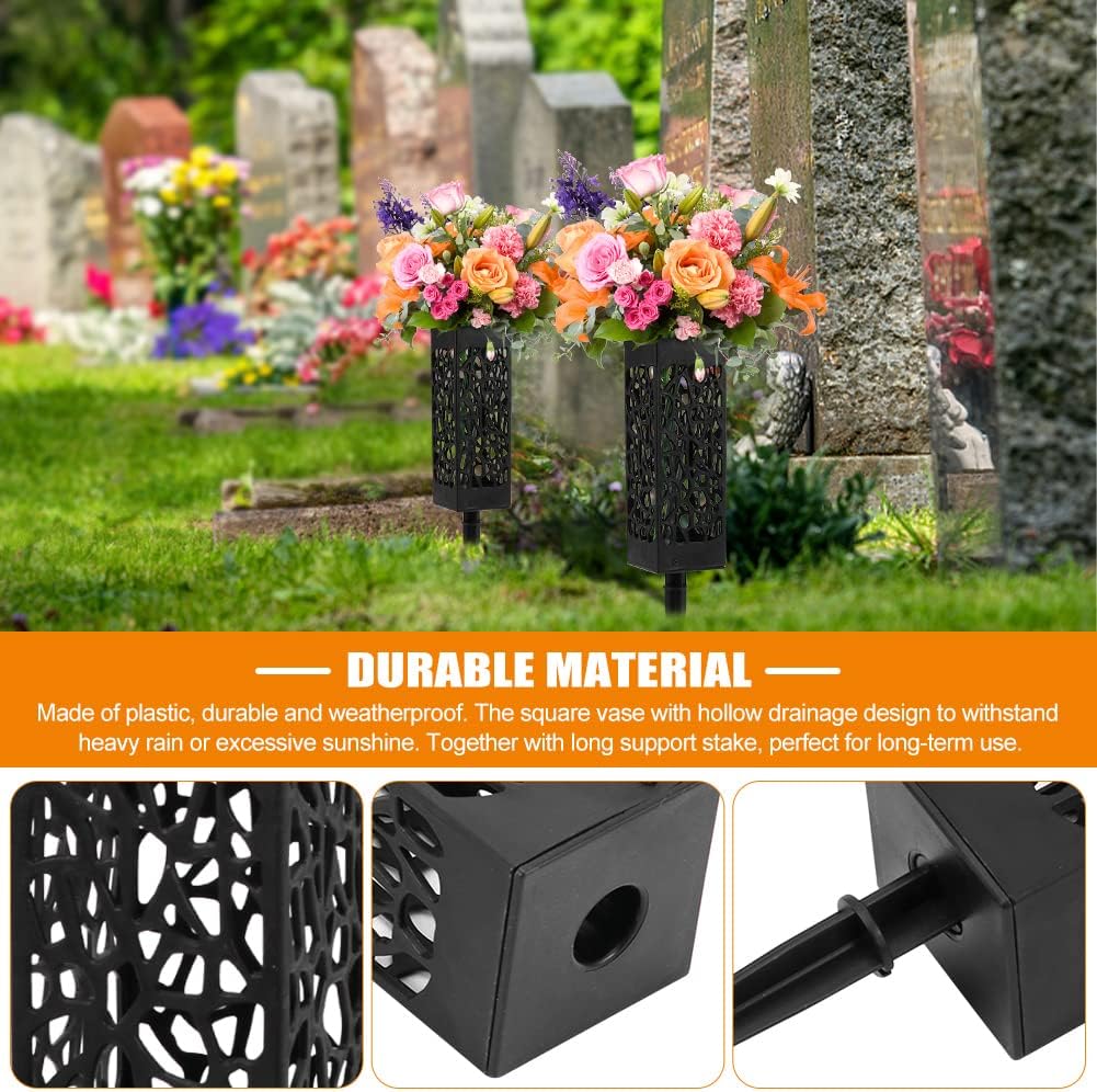 Cemetery Vases for Grave, 4 Pack 12 inch Memorial Cemetery Floral Holder Grave Vase in Ground, Floral Vase Cones with