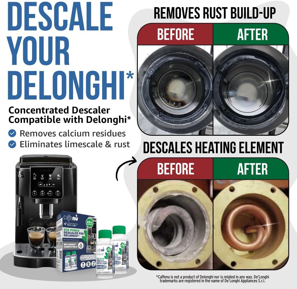 Caffenu DeLonghi Compatible Descaling Solution, 4-Use Coffee Maker Descaler