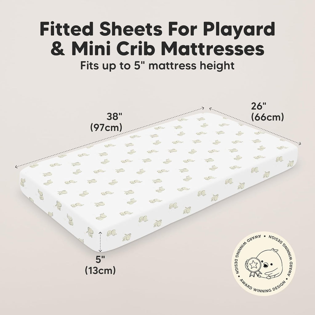 2-Pack Mini Crib Sheets Fitted - 38x26 Pack N Play Sheets for Pack and Play Mattress, Organic Cotton, Soft &