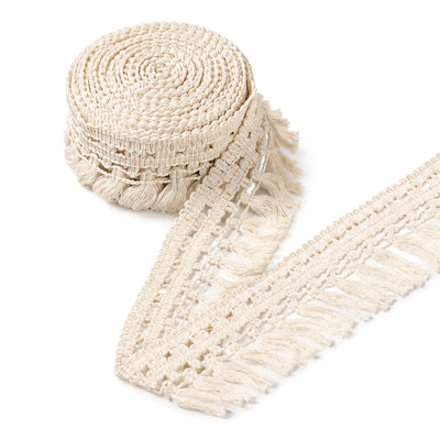 5 Yards Beige Fringe Trim, 2.17” Wide Polyester Gold Tassel for Sewing Curtain Embellishments Lamp Shade, Fabric Lace