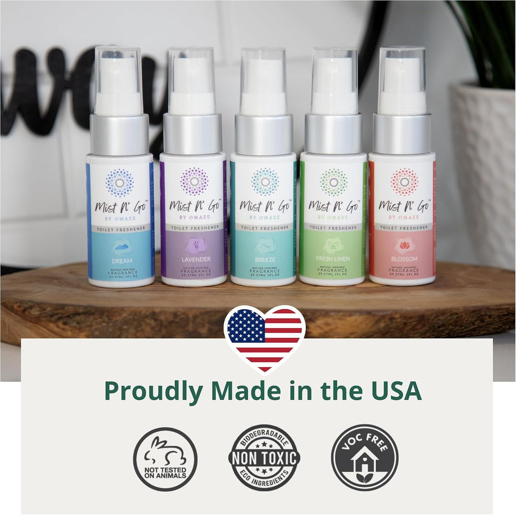 Mist N’ Go by Omaze Travel Bathroom Spray for Toilet Spray Odor Eliminator - Travel Toilet Spray for Bathroom Air