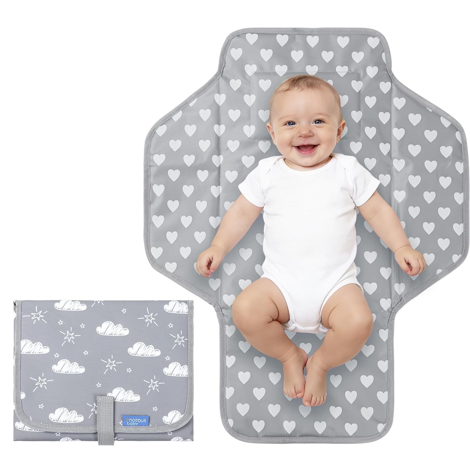 Baby Portable Changing Pad Travel - Waterproof Compact Diaper Changing Mat with Built-in Pillow - Lightweight &
