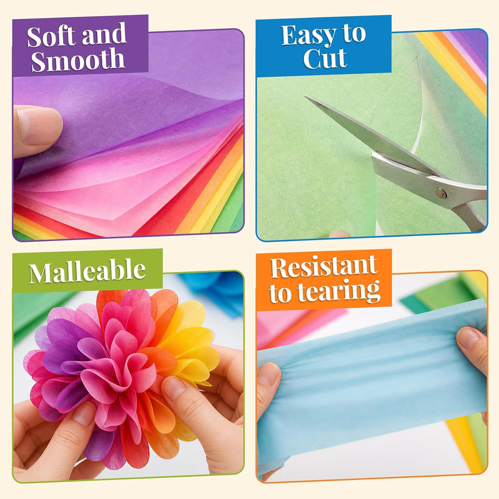 500 Sheets 50 Colors Tissue Paper Bulk for Craft 11.5x8 Inch