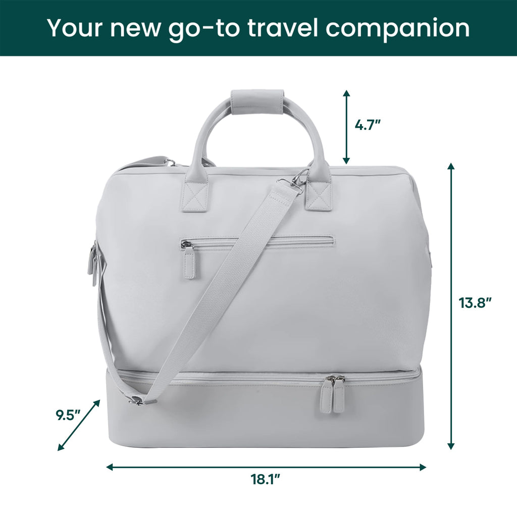 Weekender Bag for Women & Men, Large Carry-On Duffel, Silver