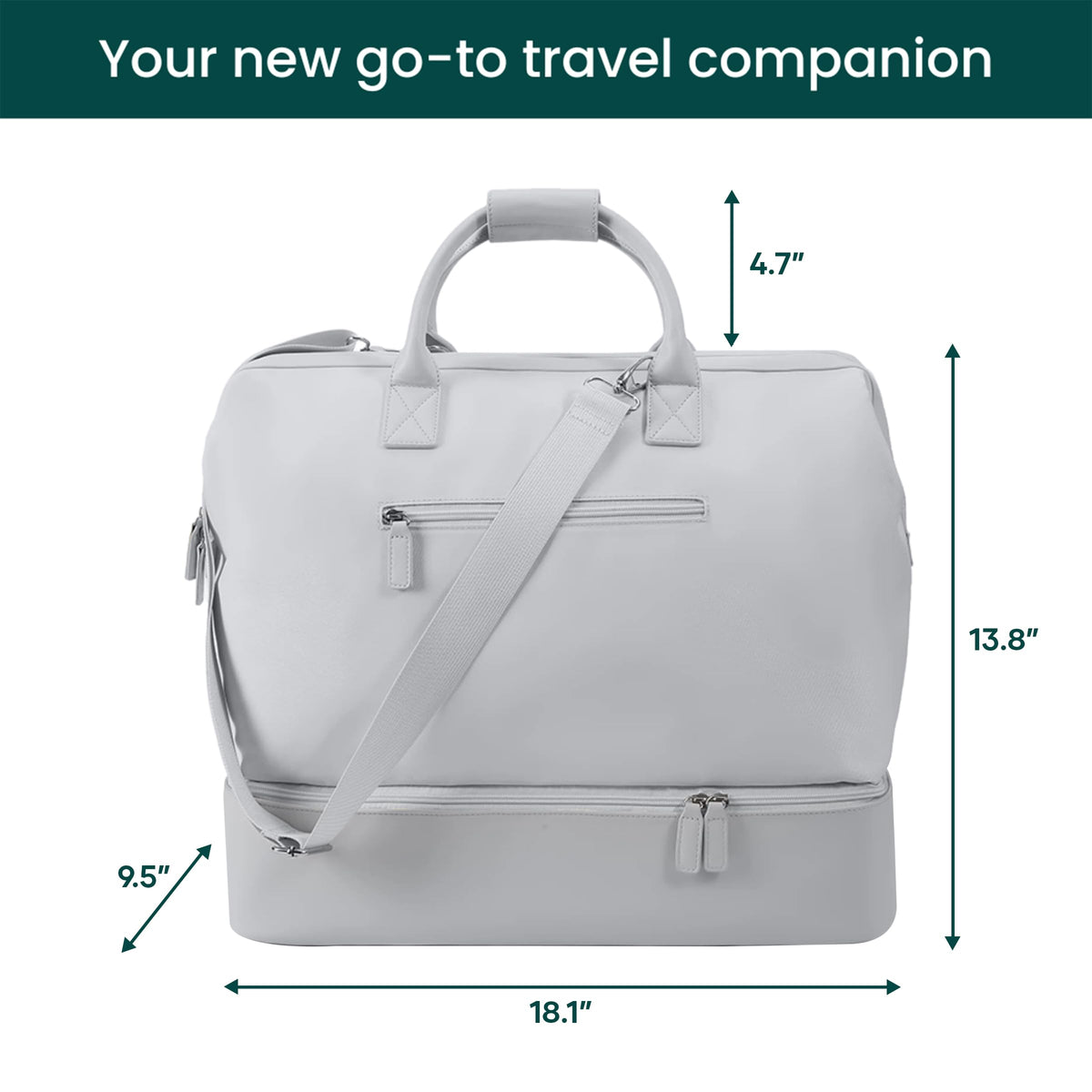 Weekender Bag for Women & Men, Large Carry-On Duffel, Silver