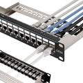 Mini 12 Port Cat6A Patch Panel with Inline Keystone 10G Support, Shielded 10-Inch with Removable Back Bar, 1U Network
