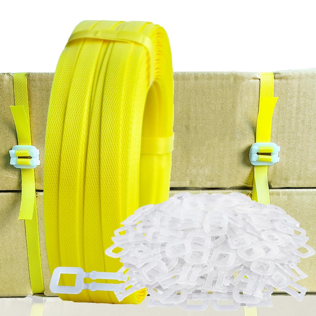 Banding Strapping Kit, Packaging Strapping Tool, Yellow | 5900" Length Poly Strapping, 100 Buckles