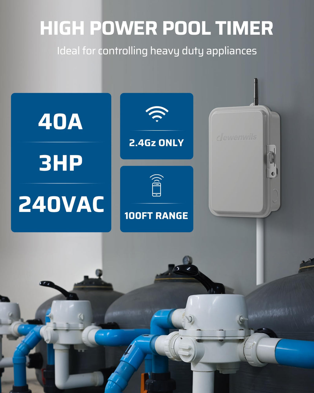 DEWENWILS Pool Pump Timer, Outdoor Smart WiFi Timer Box, 40A 240VAC 3HP