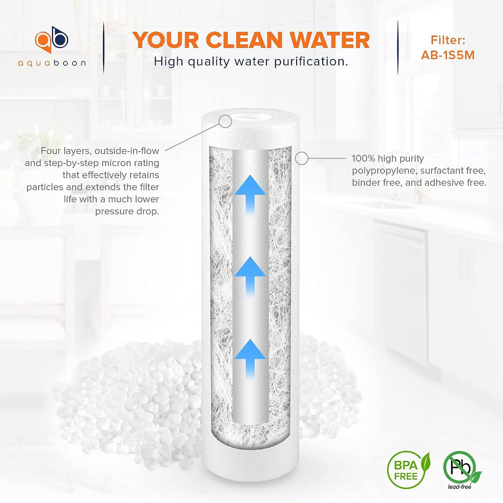 5 Micron 10 x 2.5 Sediment Filter - Whole House Water Filter Replacement Compatible with Well Water Filters - P5