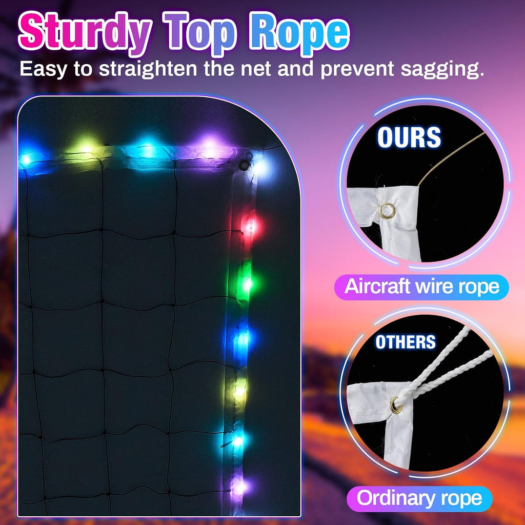 LED Professional Volleyball Net Remote Music 31.2x3.3ft Beach Backyard Pool | Portable Light up Volleyball Net