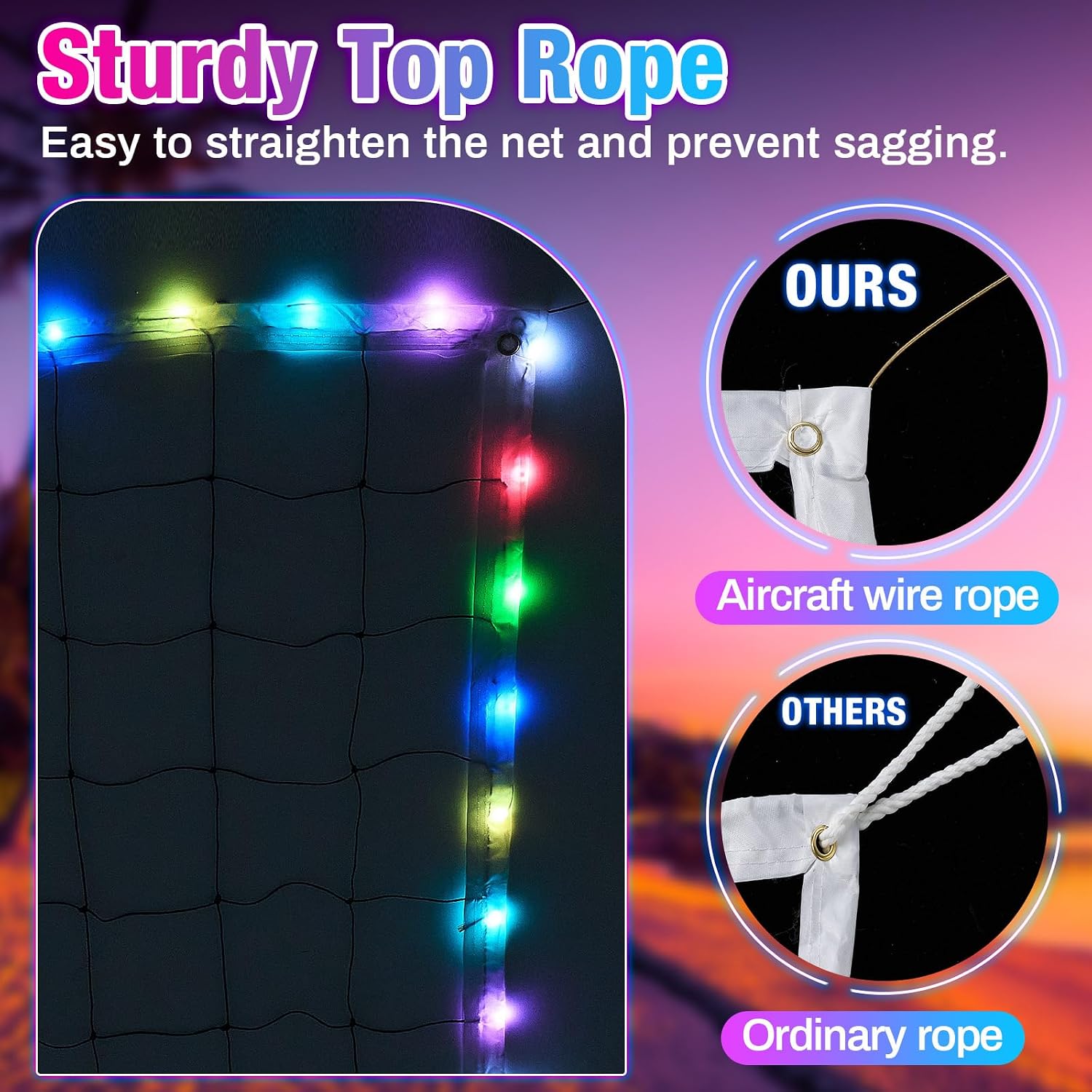 LED Professional Volleyball Net Remote Music 31.2x3.3ft Beach Backyard Pool | Portable Light up Volleyball Net
