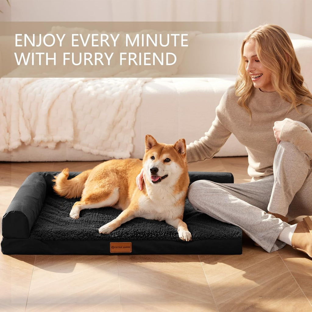 Orthopedic Dog Bed Large Sized Dog 36''X24'', Waterproof L Bolster Medium Pet Sofa Beds with Removable Washable
