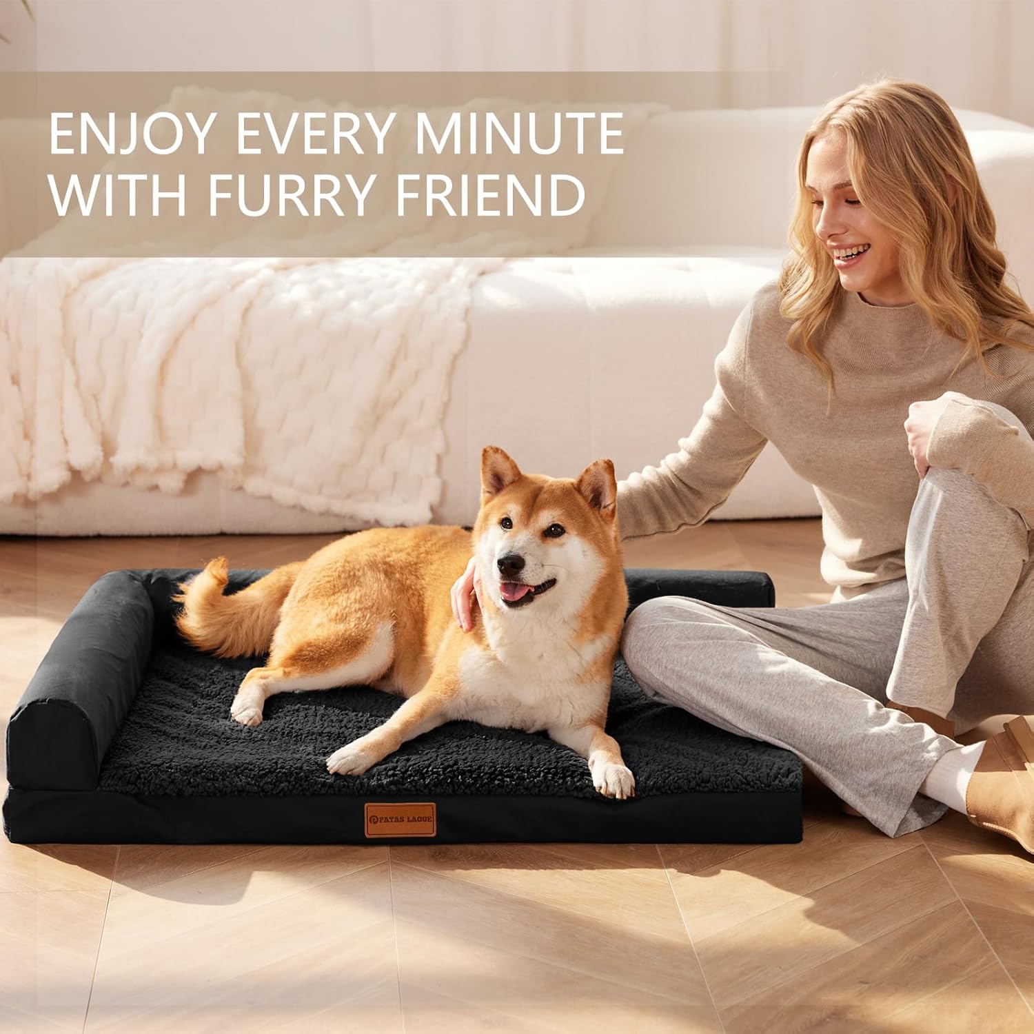 Orthopedic Dog Bed Large Sized Dog 36''X24'', Waterproof L Bolster Medium Pet Sofa Beds with Removable Washable