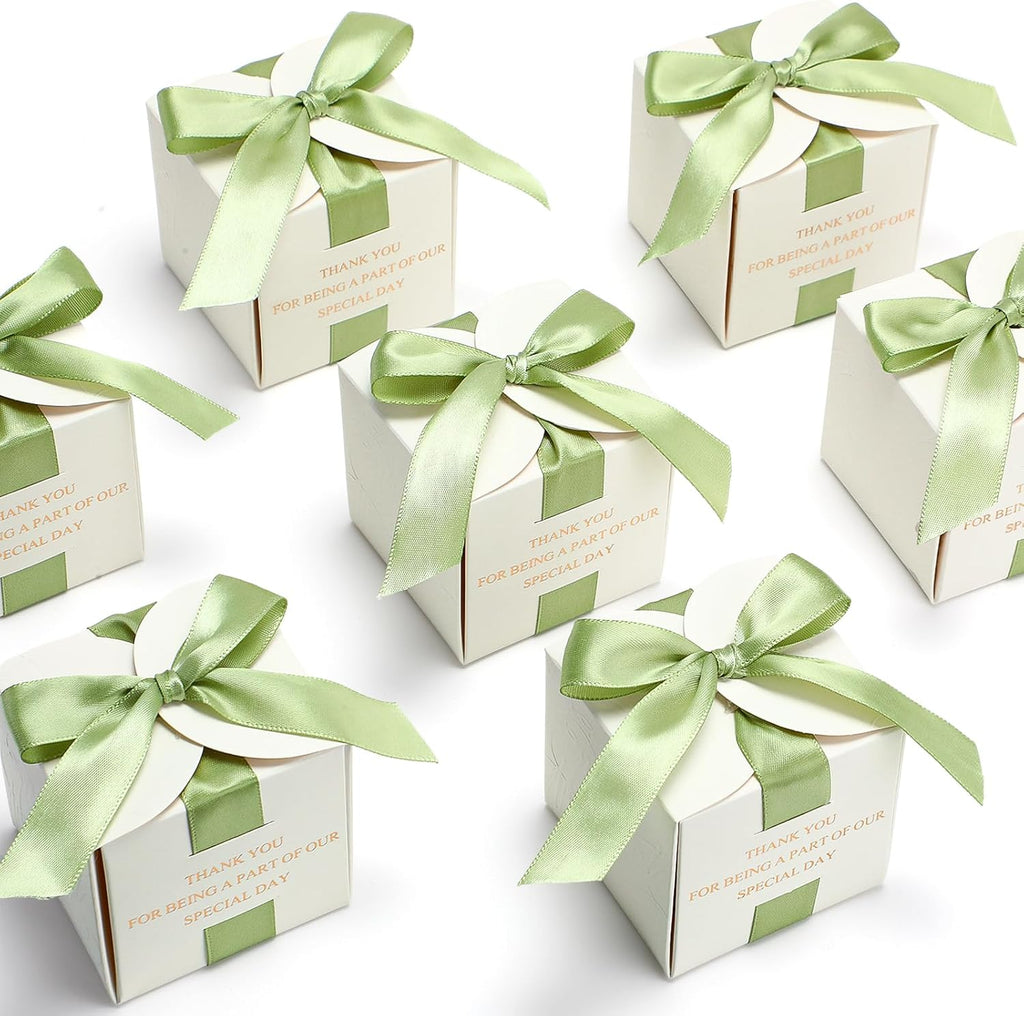 50 Pcs Wedding Favor Boxes for Guests, 2.5 x 2.5 x 2.5 Inch, Green