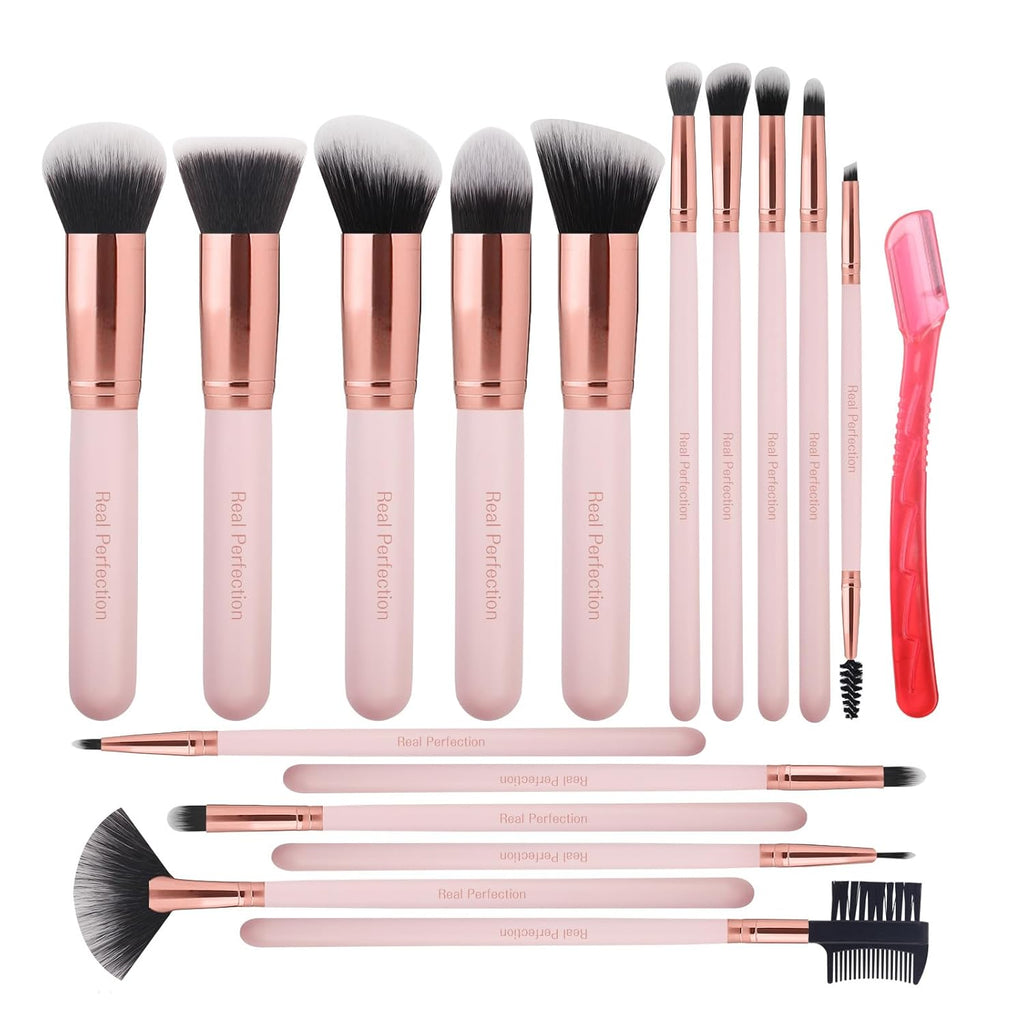 Makeup Brush Set 16 Pcs with 1 Eyebrow Razor Premium Synthetic Foundation Powder Concealers Eyeshadow Blush Makeup