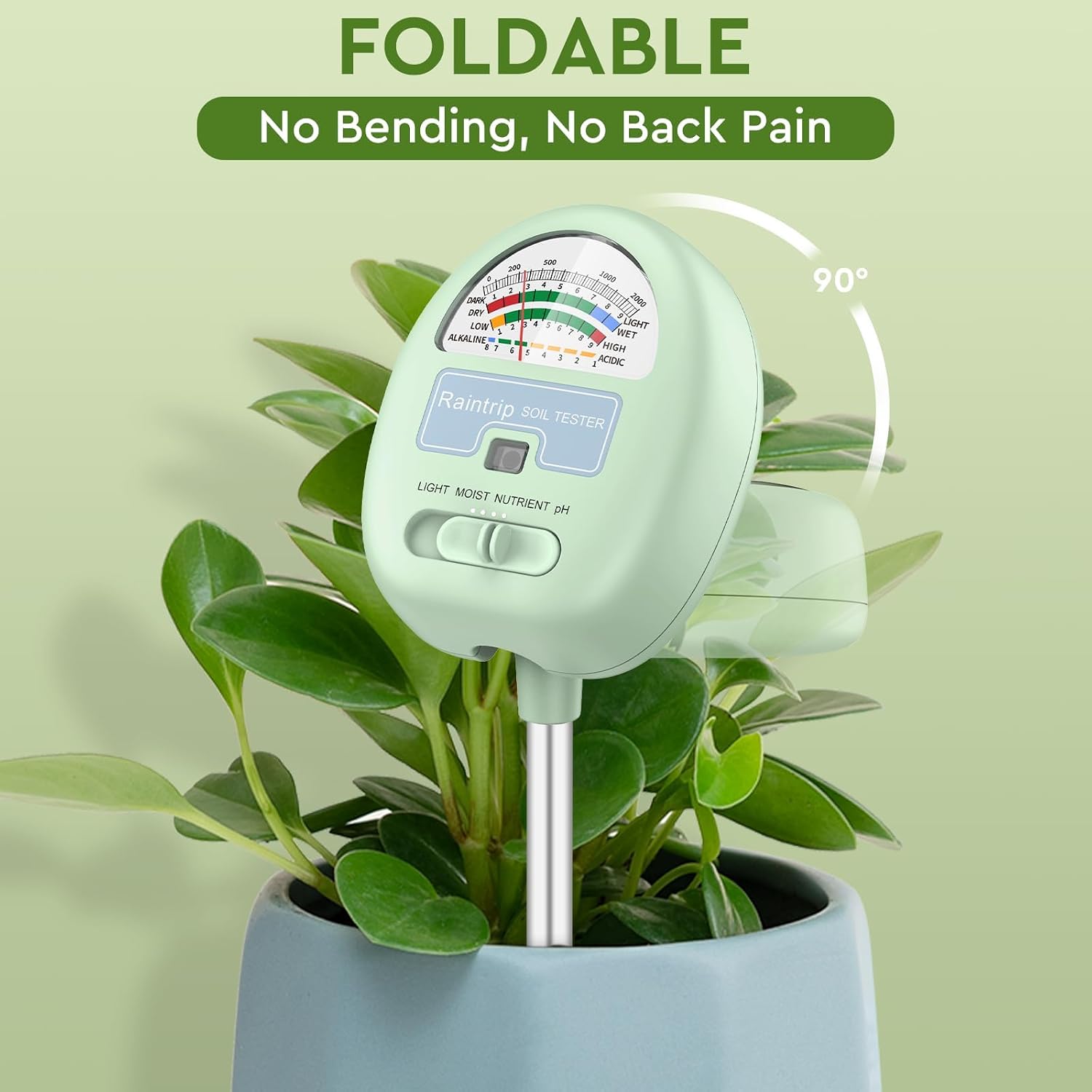 Soil Moisture Meter,4-in-1 Soil Ph Meter, Soil Tester for Moisture, Light,Nutrients, pH,Soil Ph Test Kit, Great for