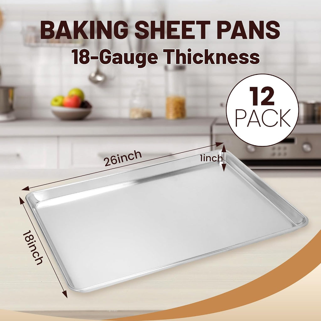 12 Pack 26" x 18" Full Size Baking Sheet Pan, Aluminum