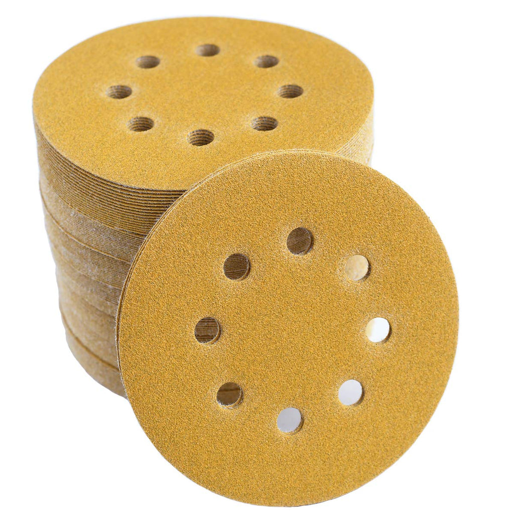 5-Inch 8-Hole Hook and Loop Sanding Discs 120-Grit, 100-Pack